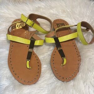 Dolce Vita Neon Yellow T-Strap Leather Sandals